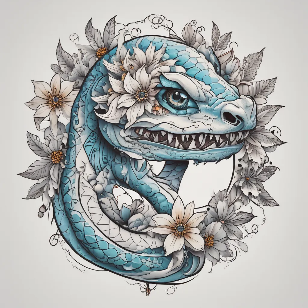 an ice snake with edelweiss in its eyes tatuaggio