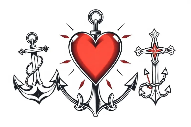 anchor, heart, cross وشم