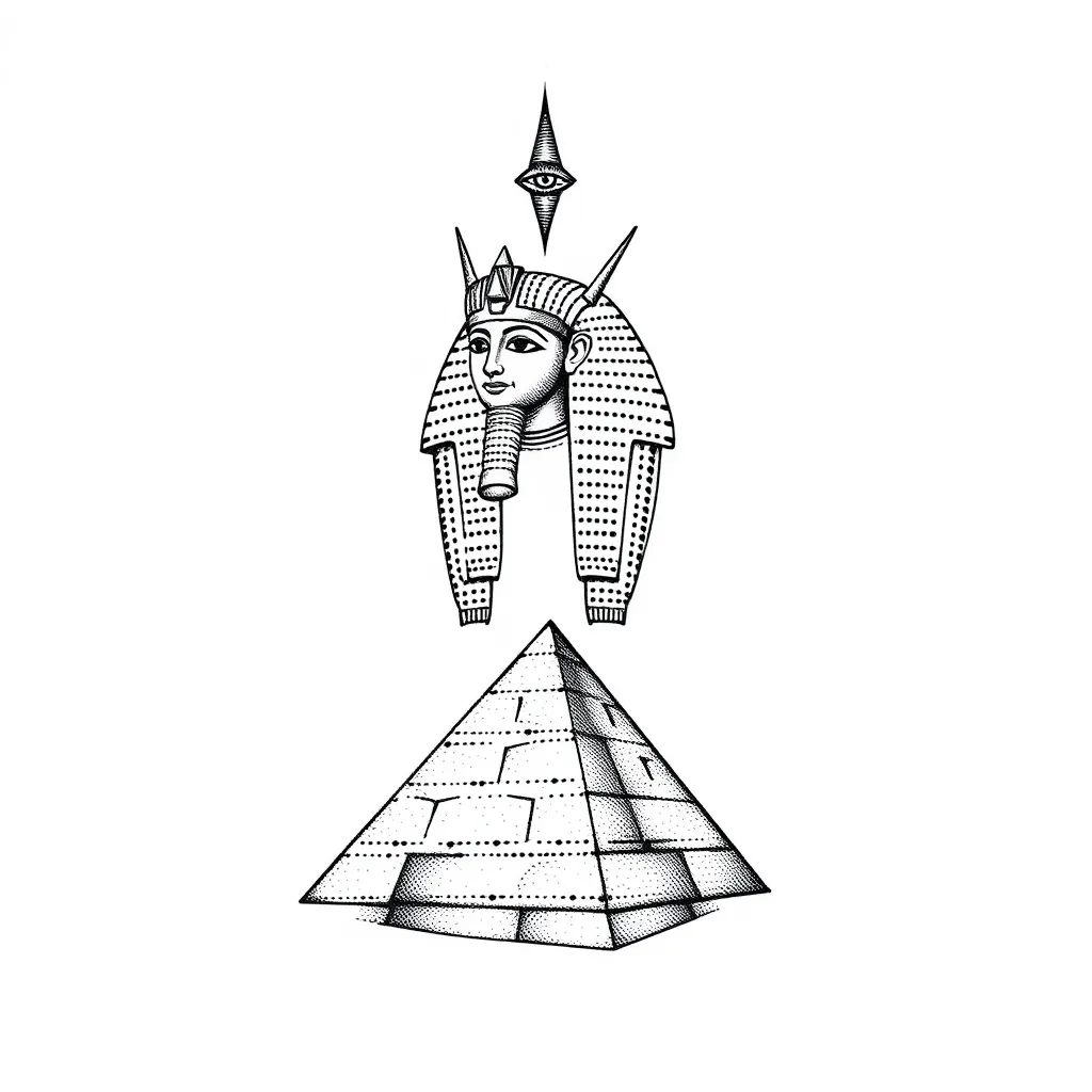 Ancient Egyptian God and Pyramid tatuaż