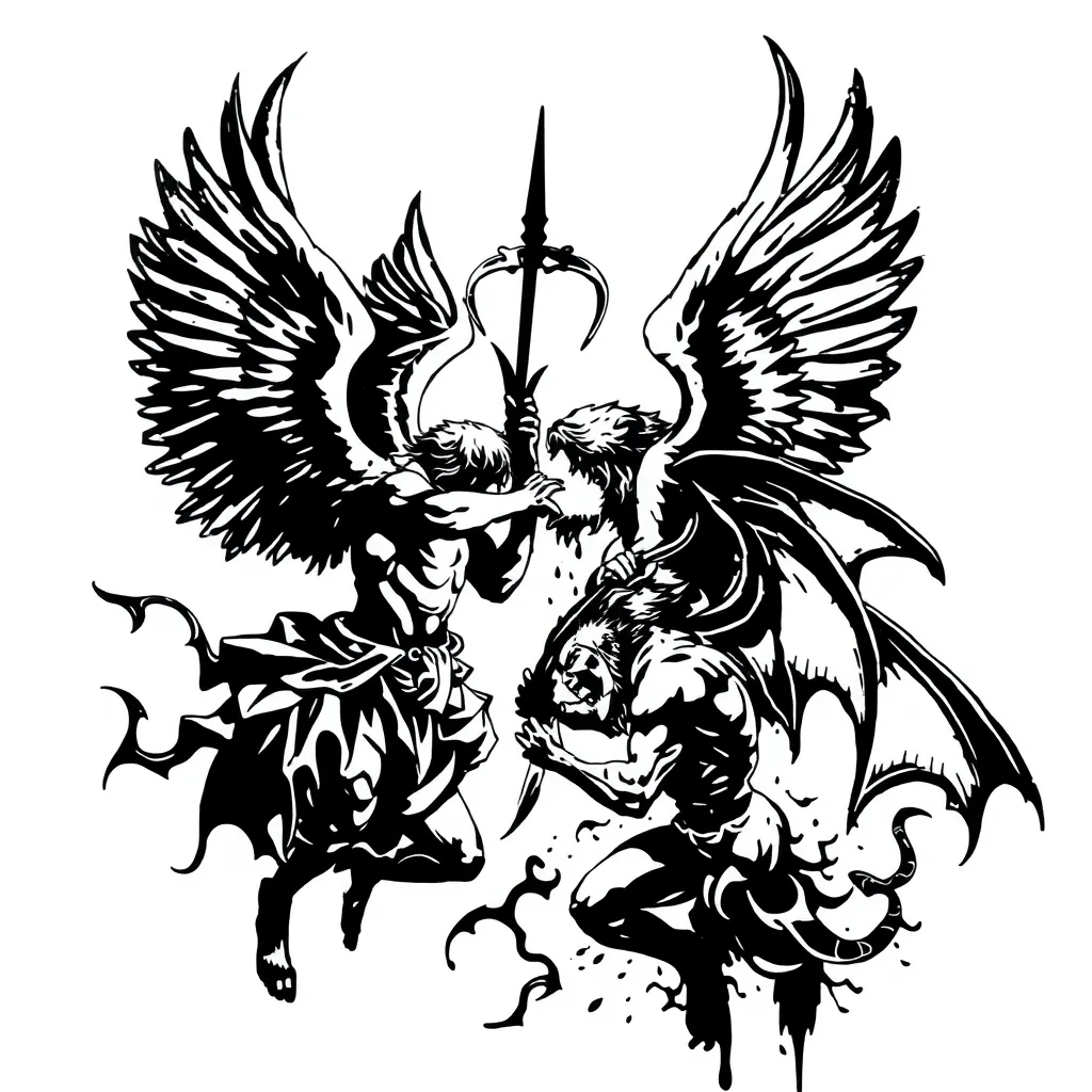 Angeles peliando contra demonios tattoo