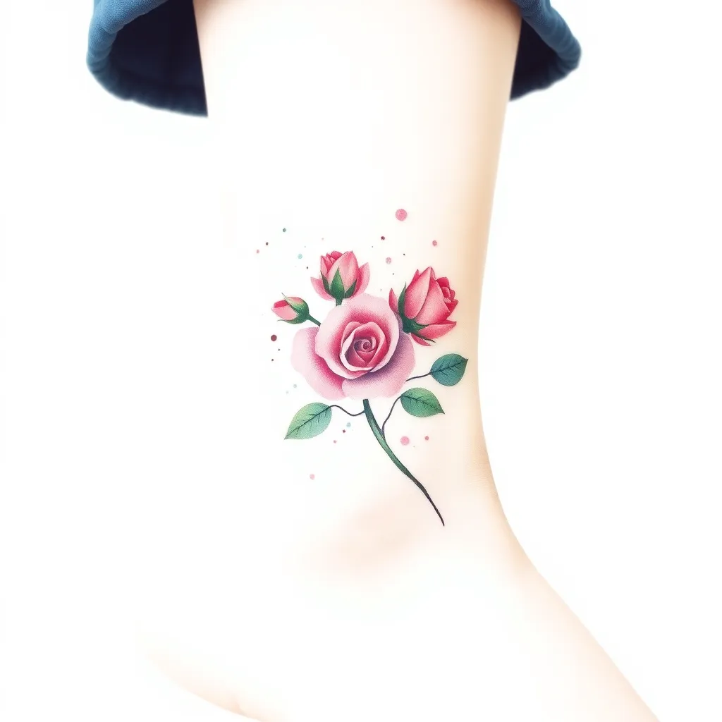 anklet tattoo of rosebuds tattoo