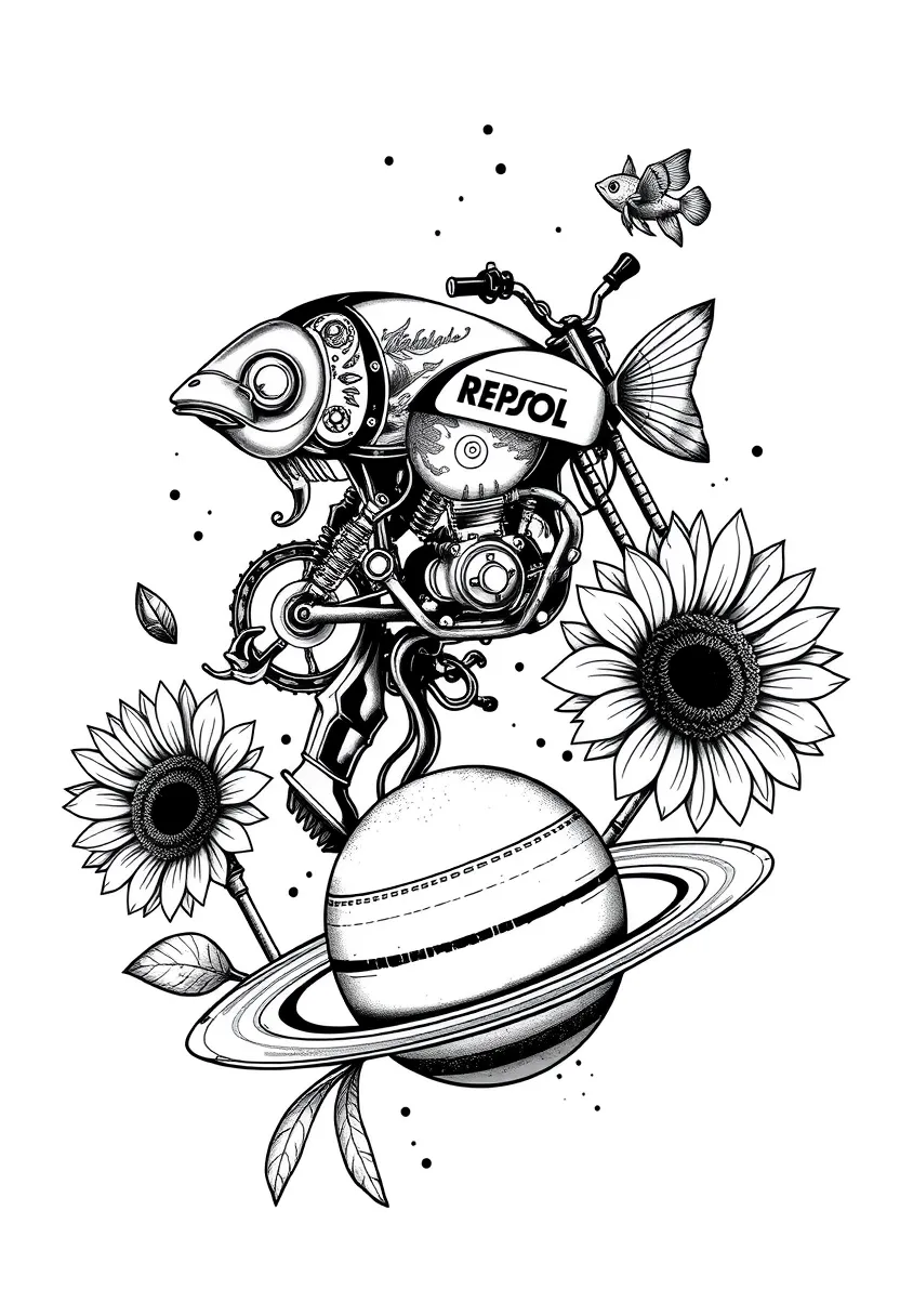 acuario, moto repsol,girasoles, saturno 入れ墨