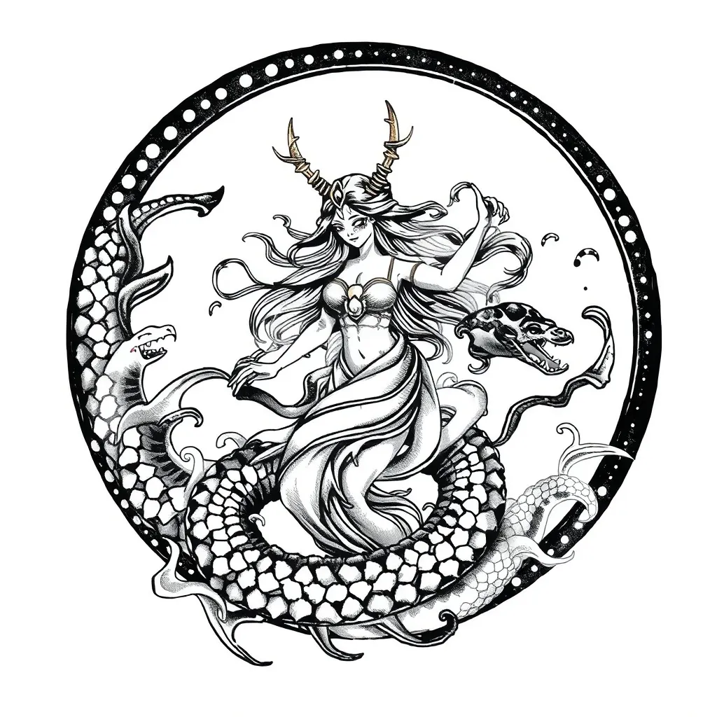 水瓶座女神 结合蛇 ，奔向自由，美丽， tatuointi