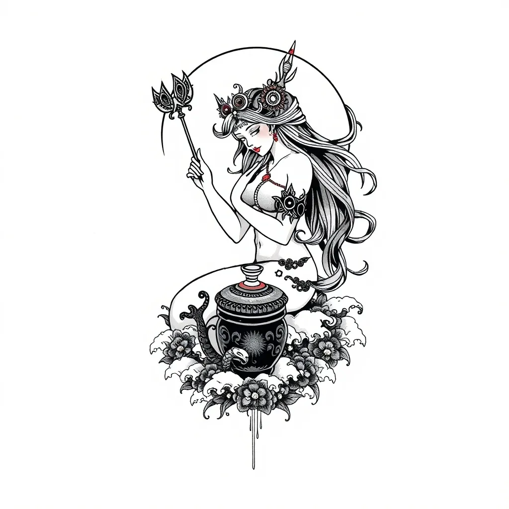 水瓶座代表性女神，蛇，瓶子，海里 وشم