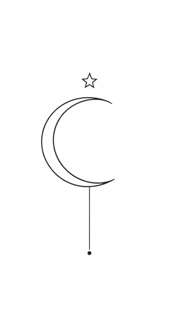 aquarius symbol, moon, star, space, line tattoo