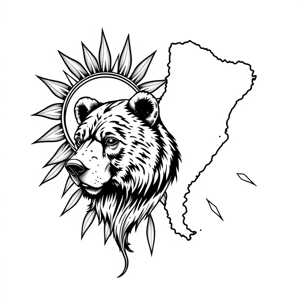 Argentinische Sonne, Landkarte Südamerika, Portrait Bär  tatuering