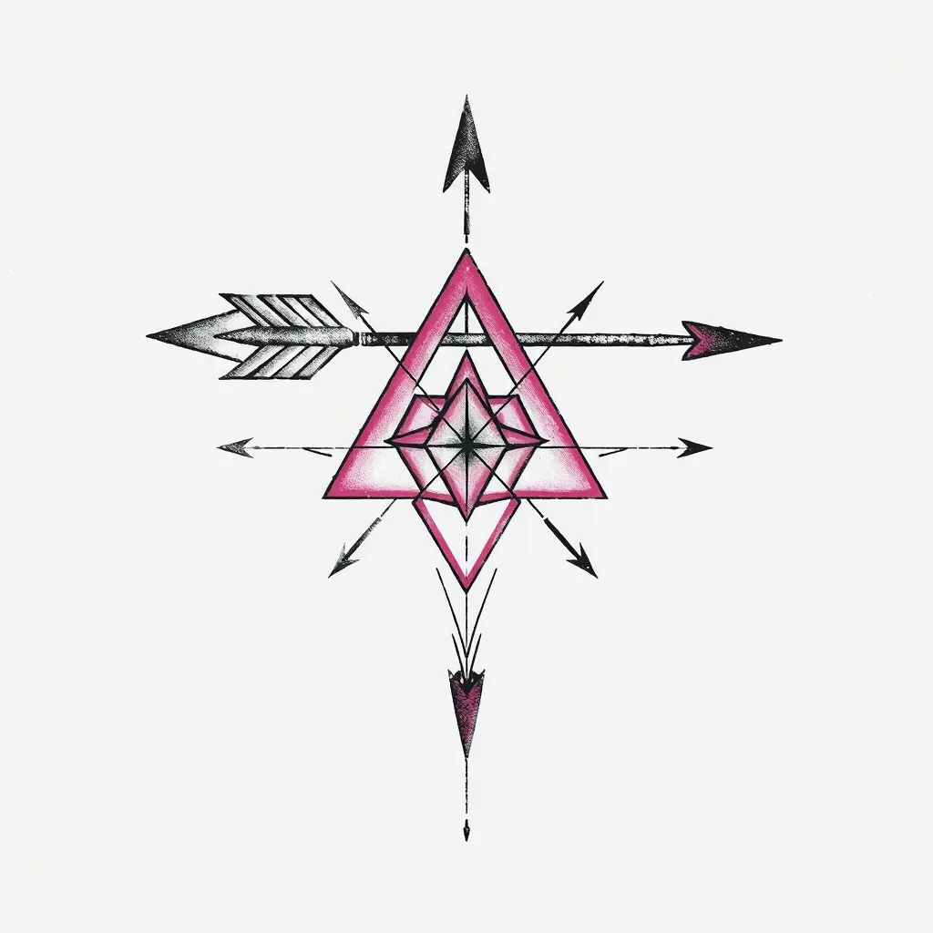 flecha, rosa y figura geométrica  入れ墨