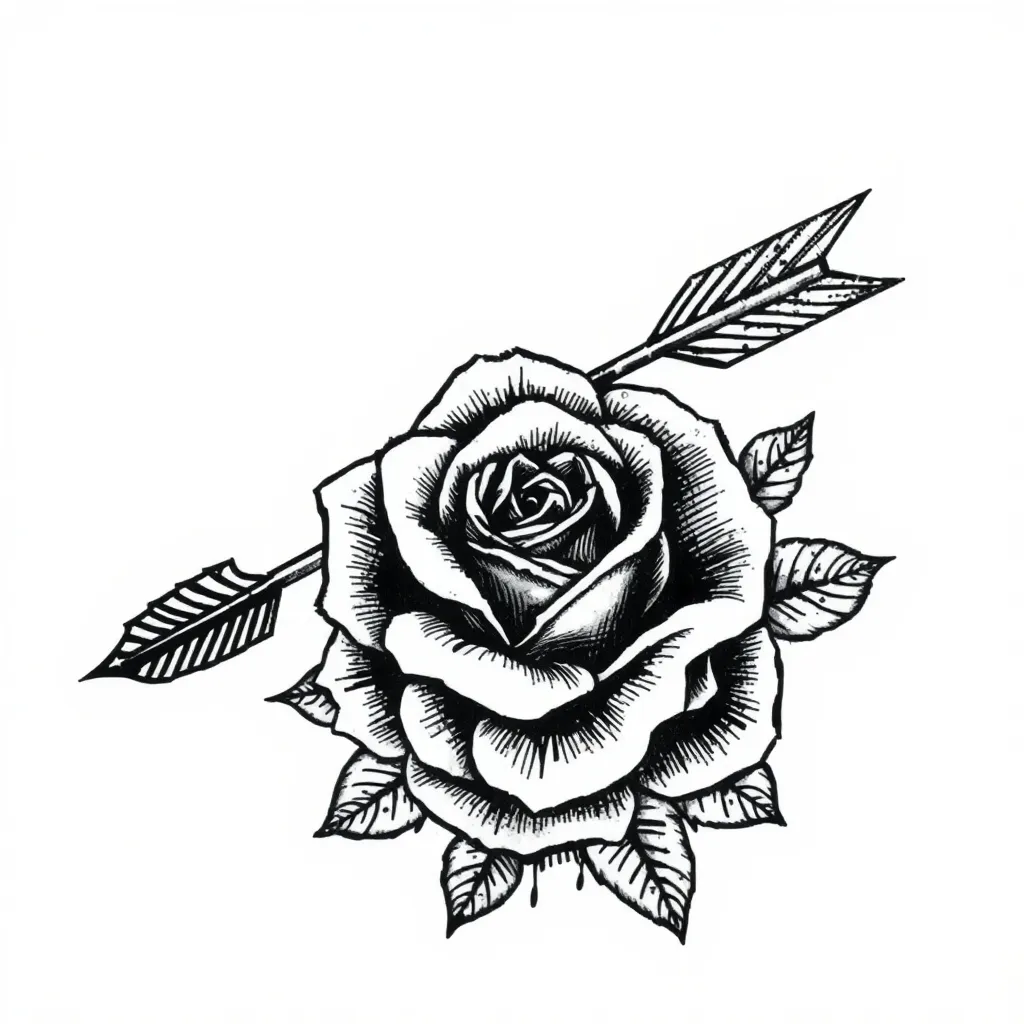 flecha, rosa y círculo  tatouage