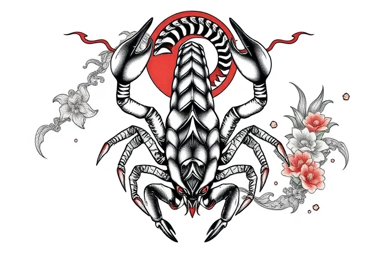 As a full back piece in japanese style woth the followinh elements:
A hanya
A scorpio tatuagem