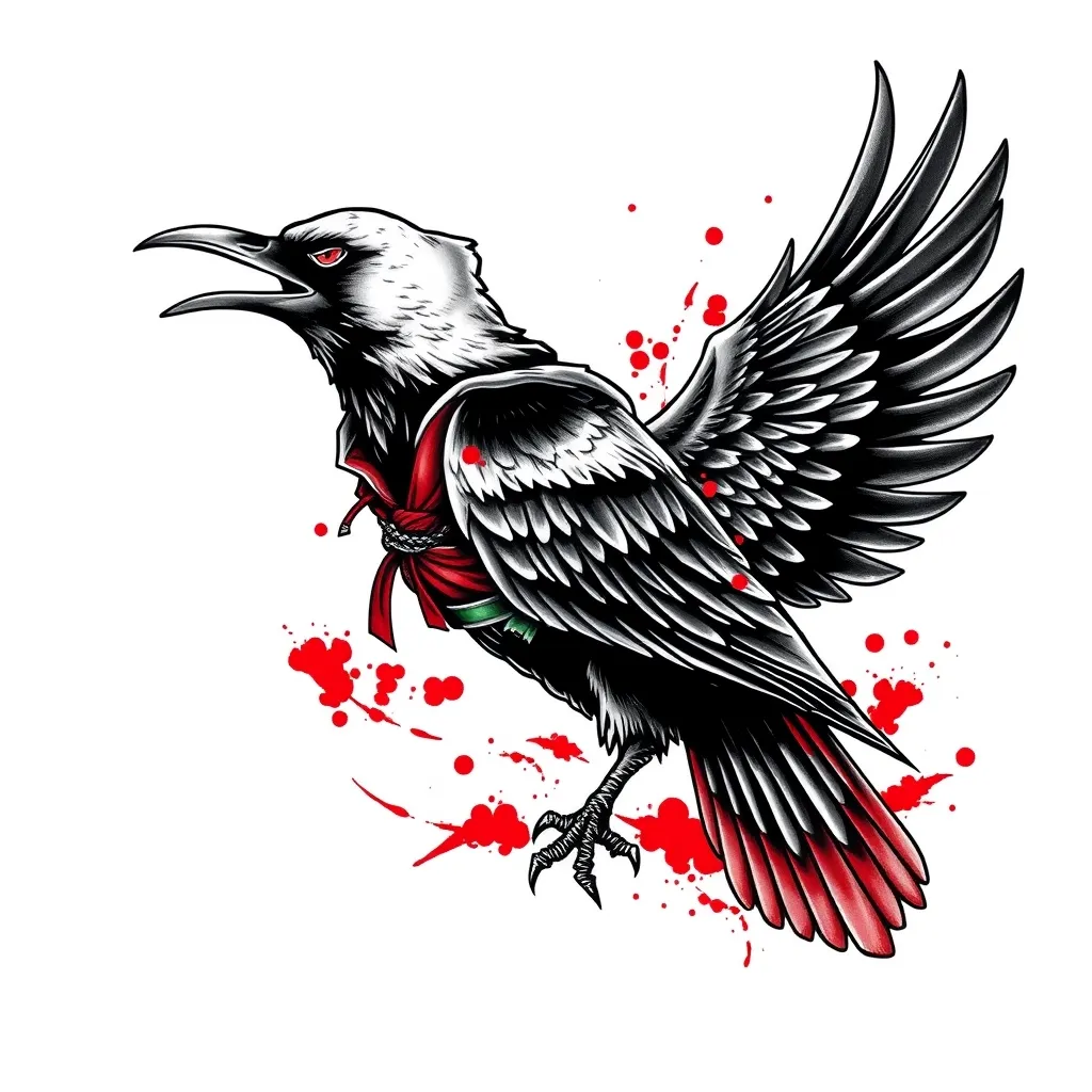 Assassin Creed combine with crow. Red black colour and with some parkour tricks tatuagem