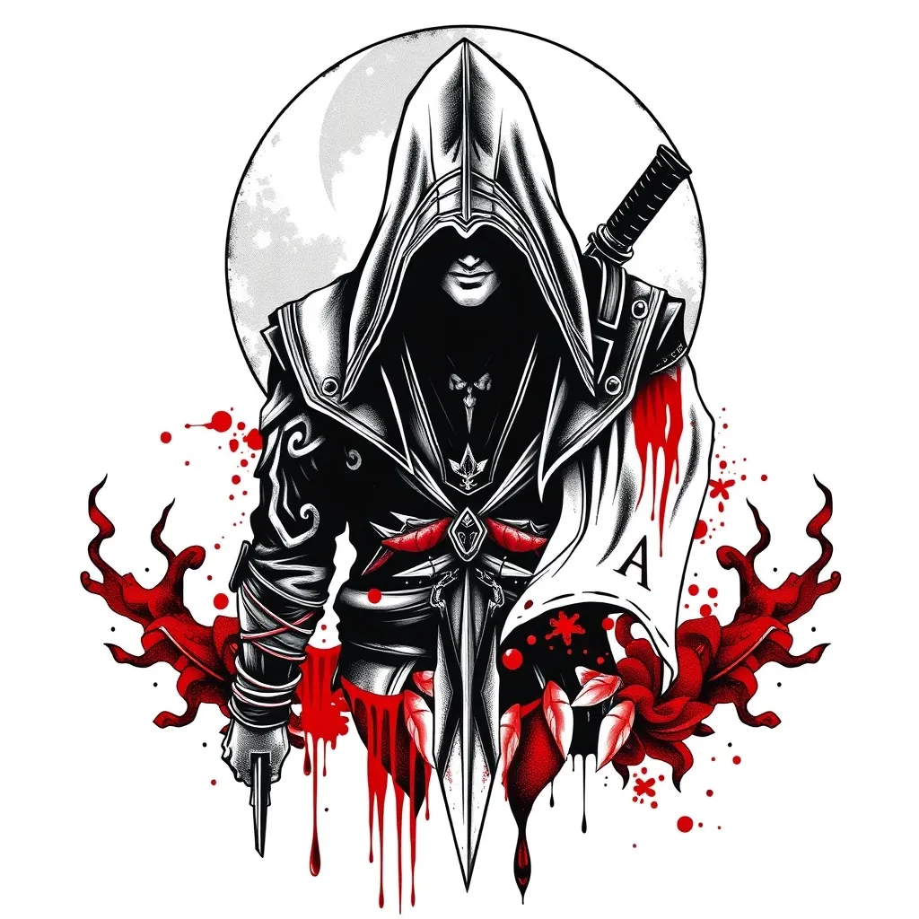 Assassins creed with some cool aspects. Blood and moon behind it 入れ墨