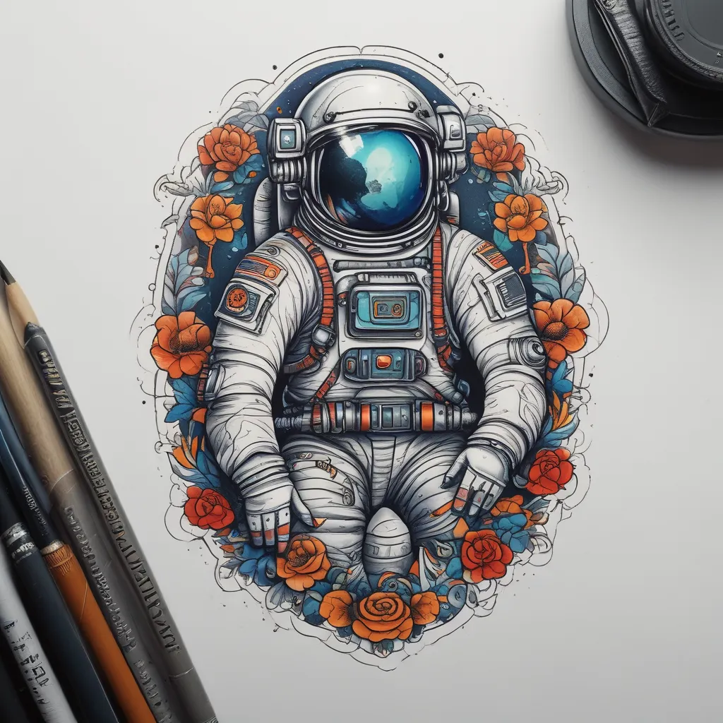 Astronaut Weltall Farbe tatuering