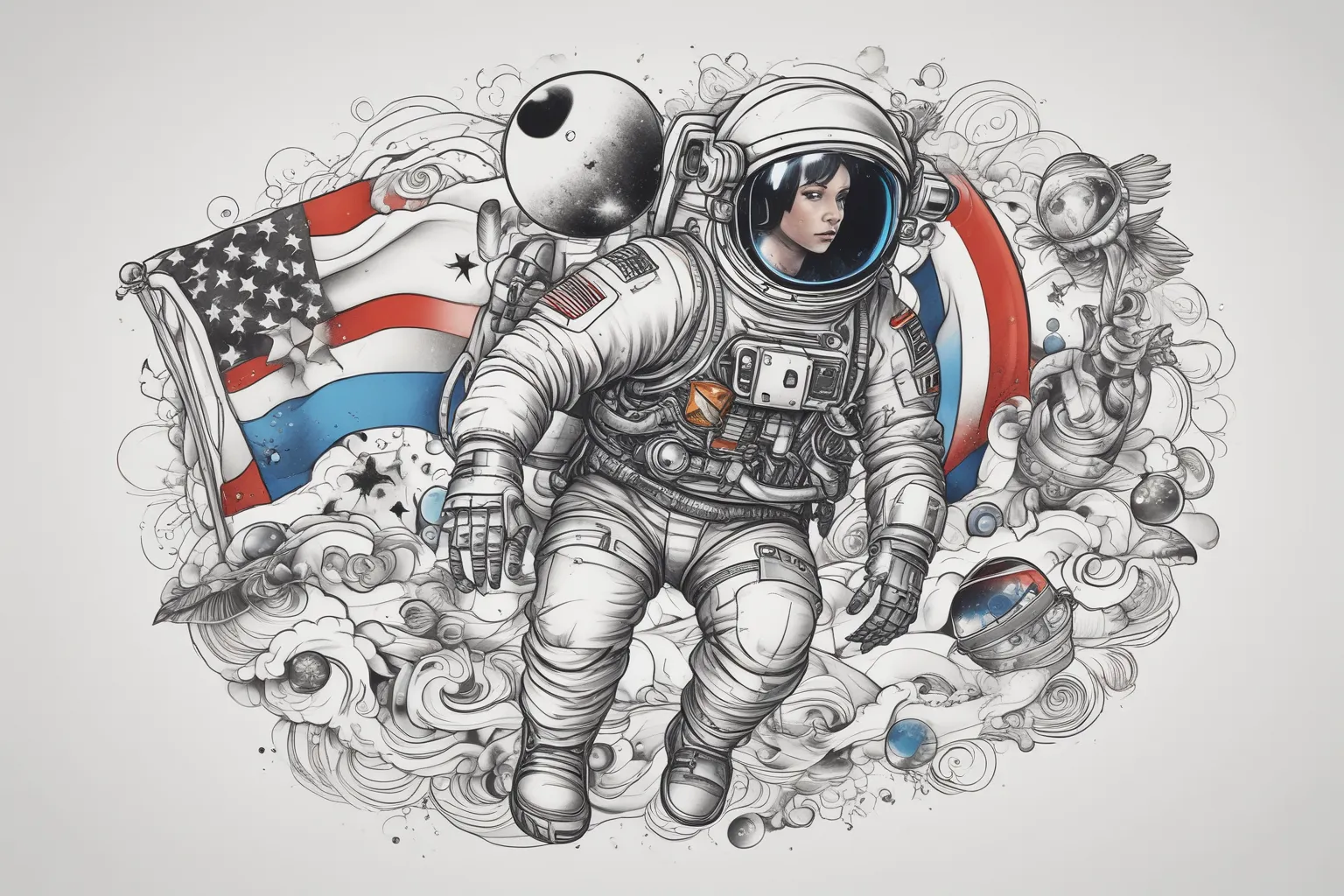 astronauta com bandeira do autismo tatuaje