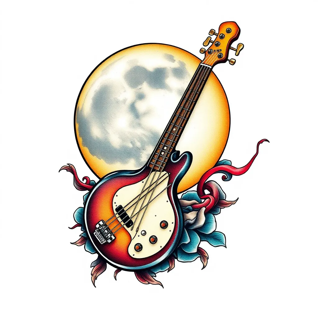 bass guitar moon tattoo