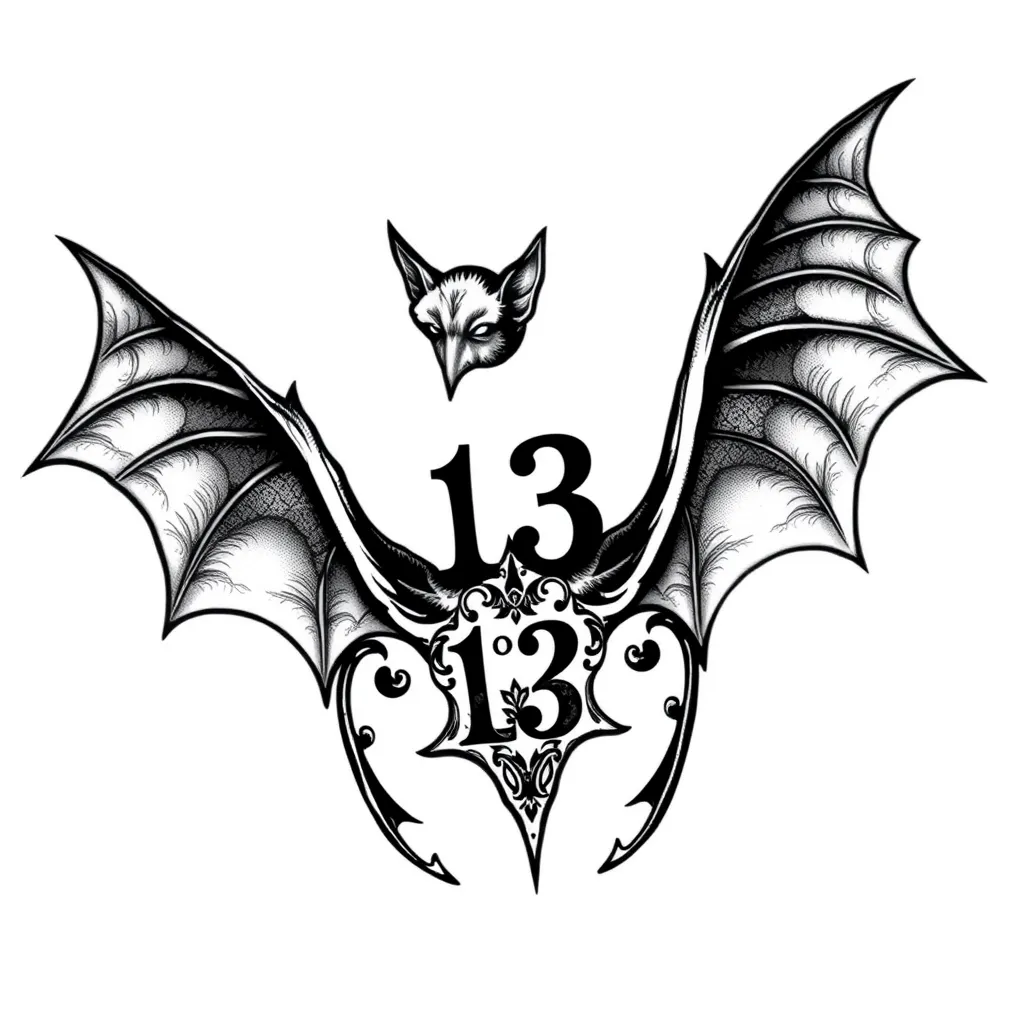 Bat and 13 numbers tough tetování