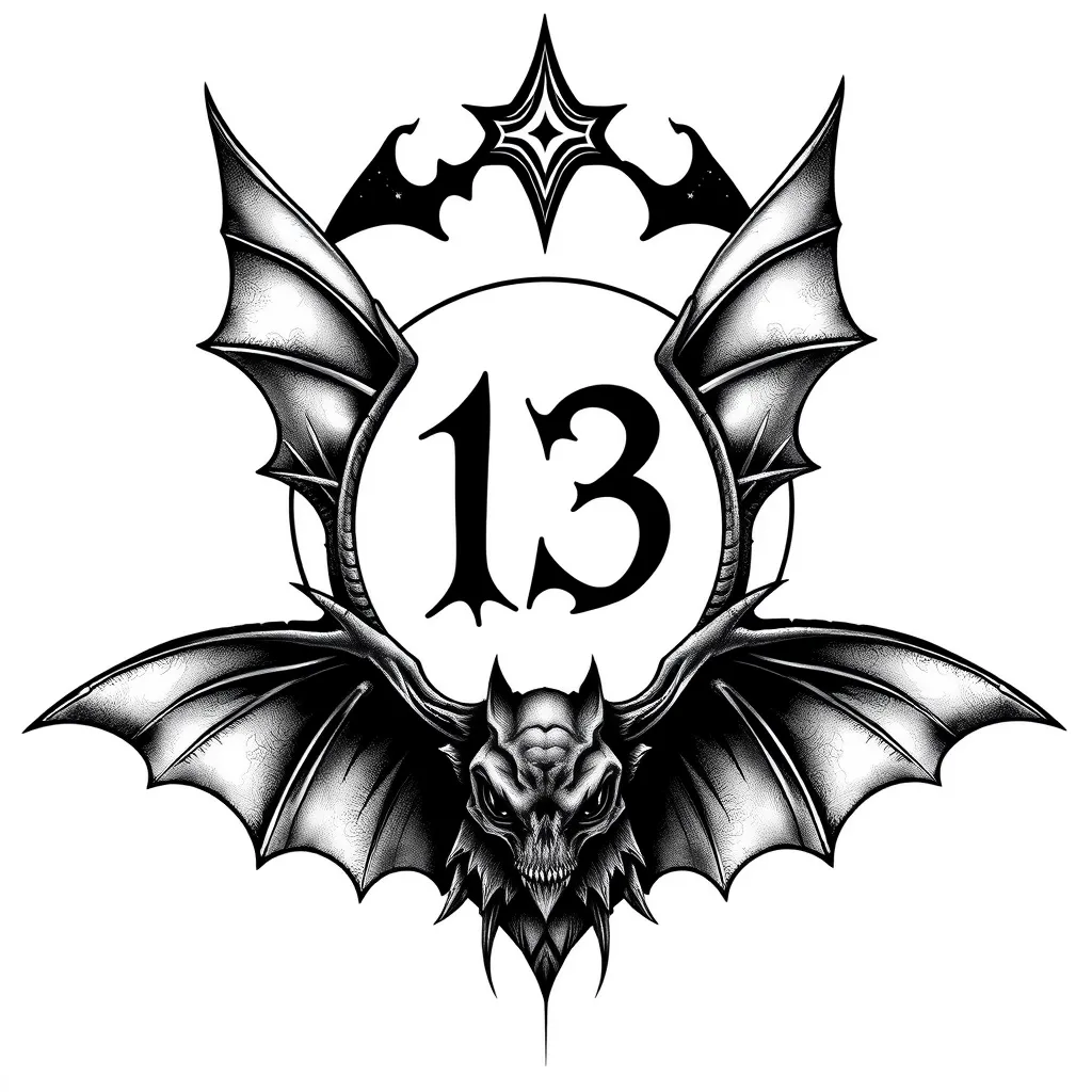 Bat and number 13  tetování