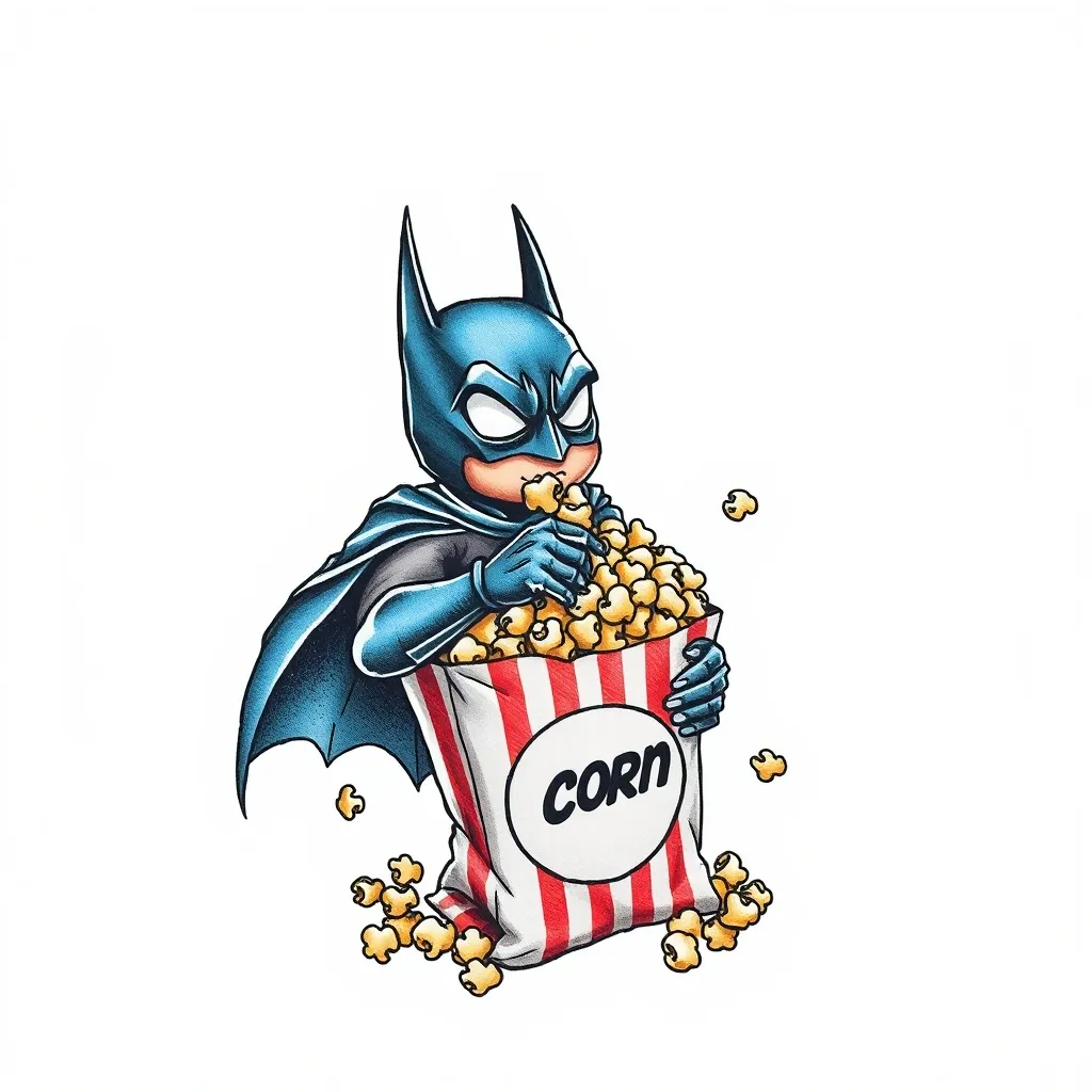 Batman sur un paquet de pop-corn mangeant du pop corn 문신