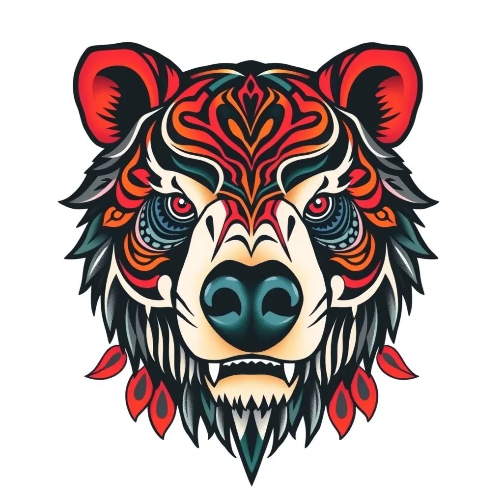 Bear face with samoan patterns 문신