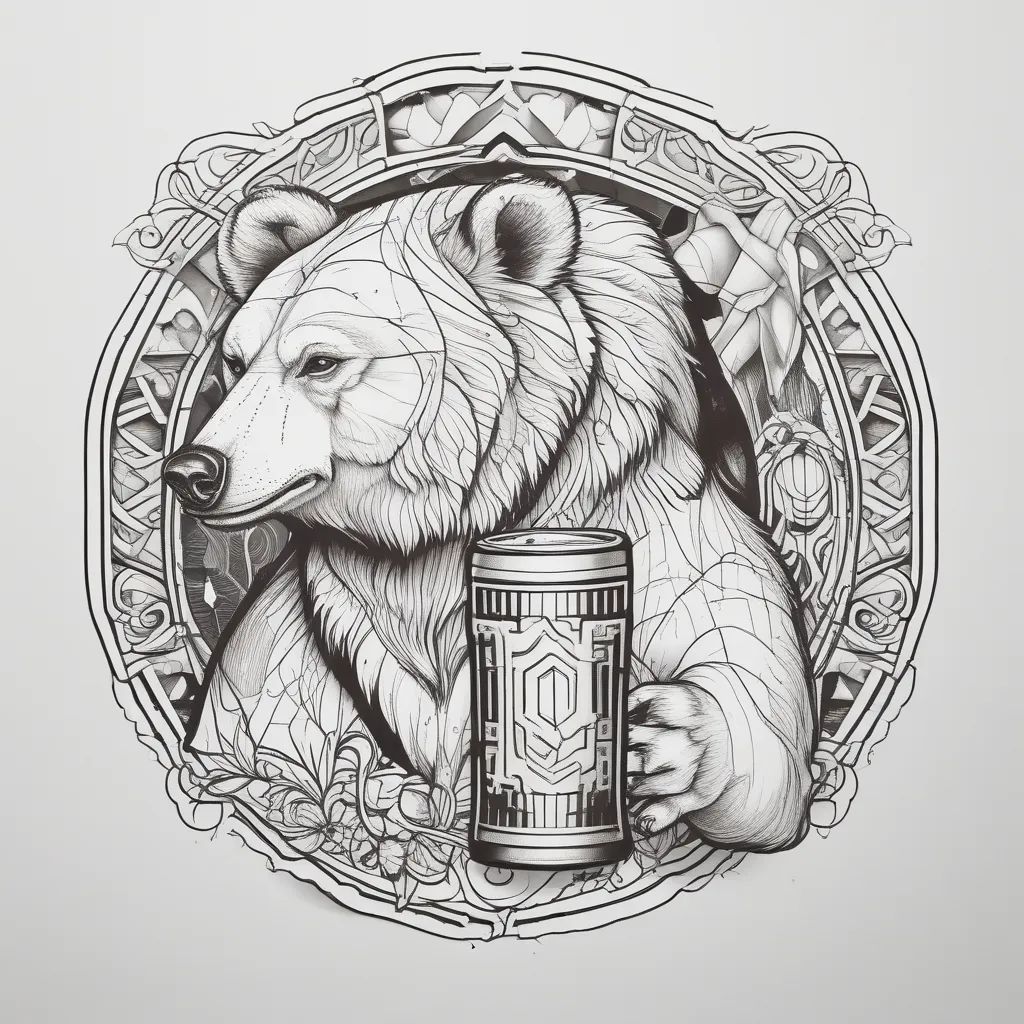 Bear with beer  tatuaż