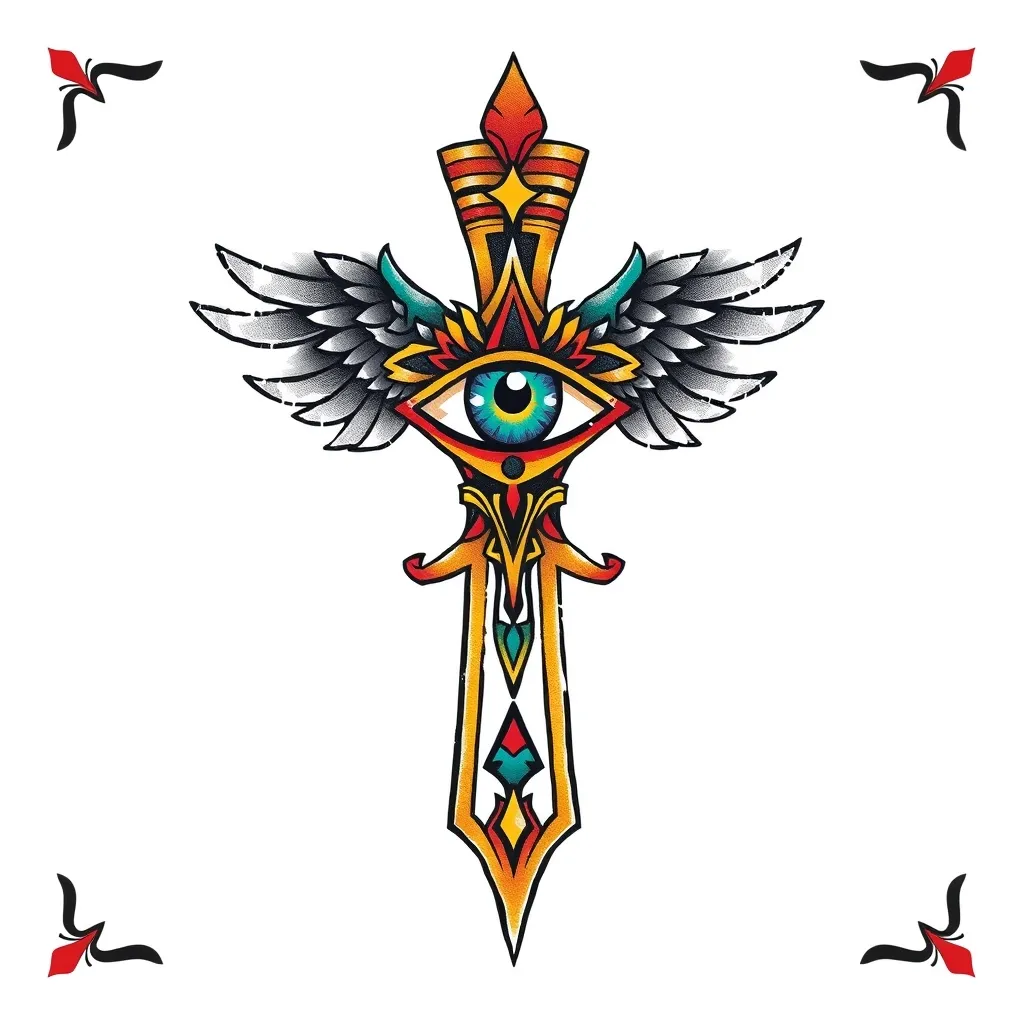 beau tatouage en croix de ANKH et OEIL DE OUDJAT татуировка