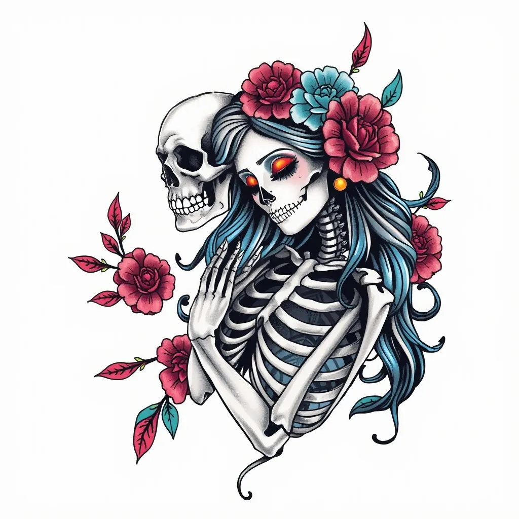 美女和骷髅 dövme