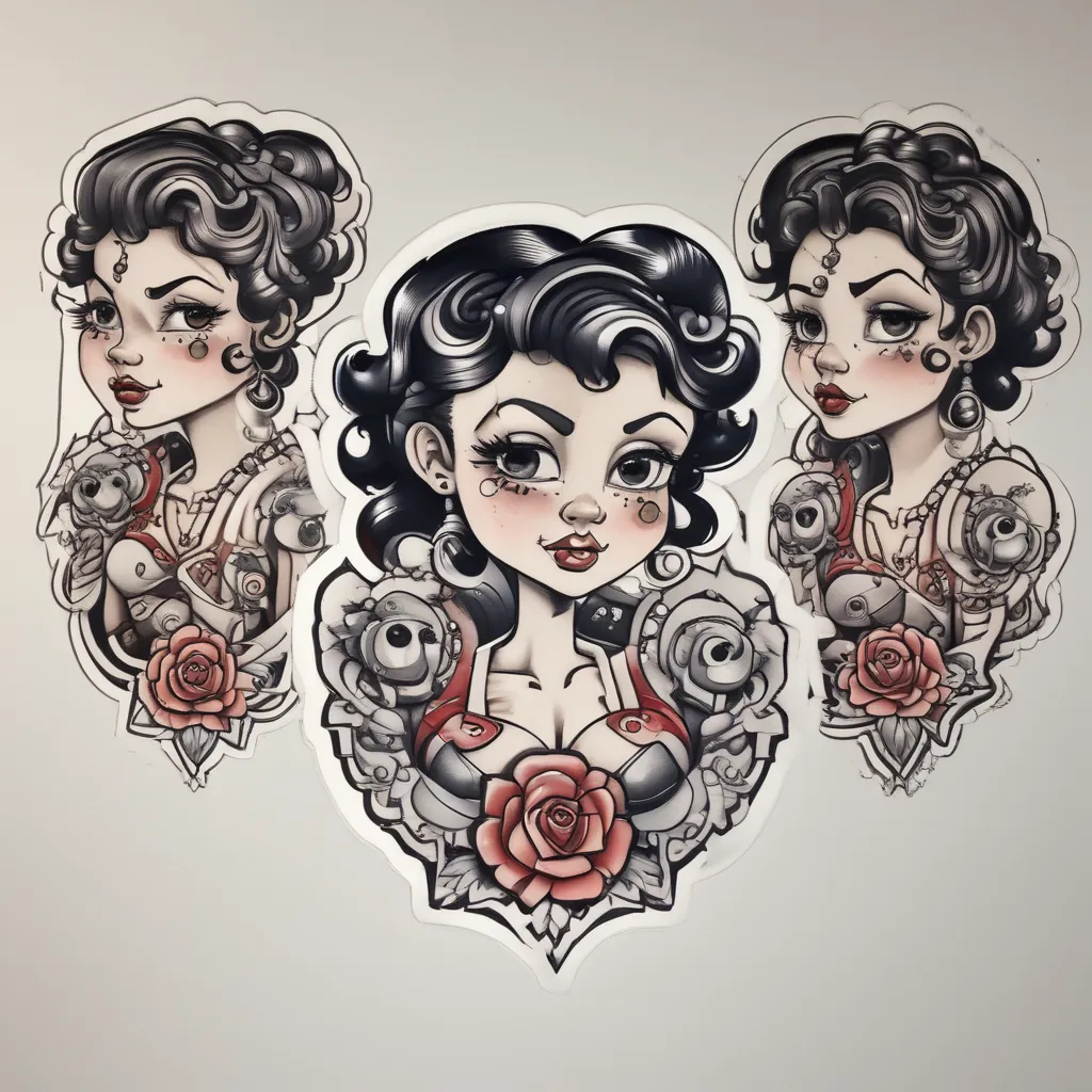 betty boop a wrench and a mother with two daughters tatuointi