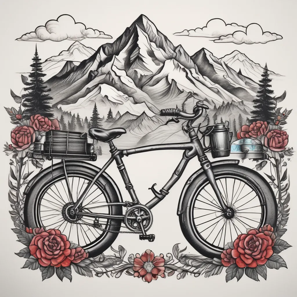 Bicycle and mountains τατουάζ