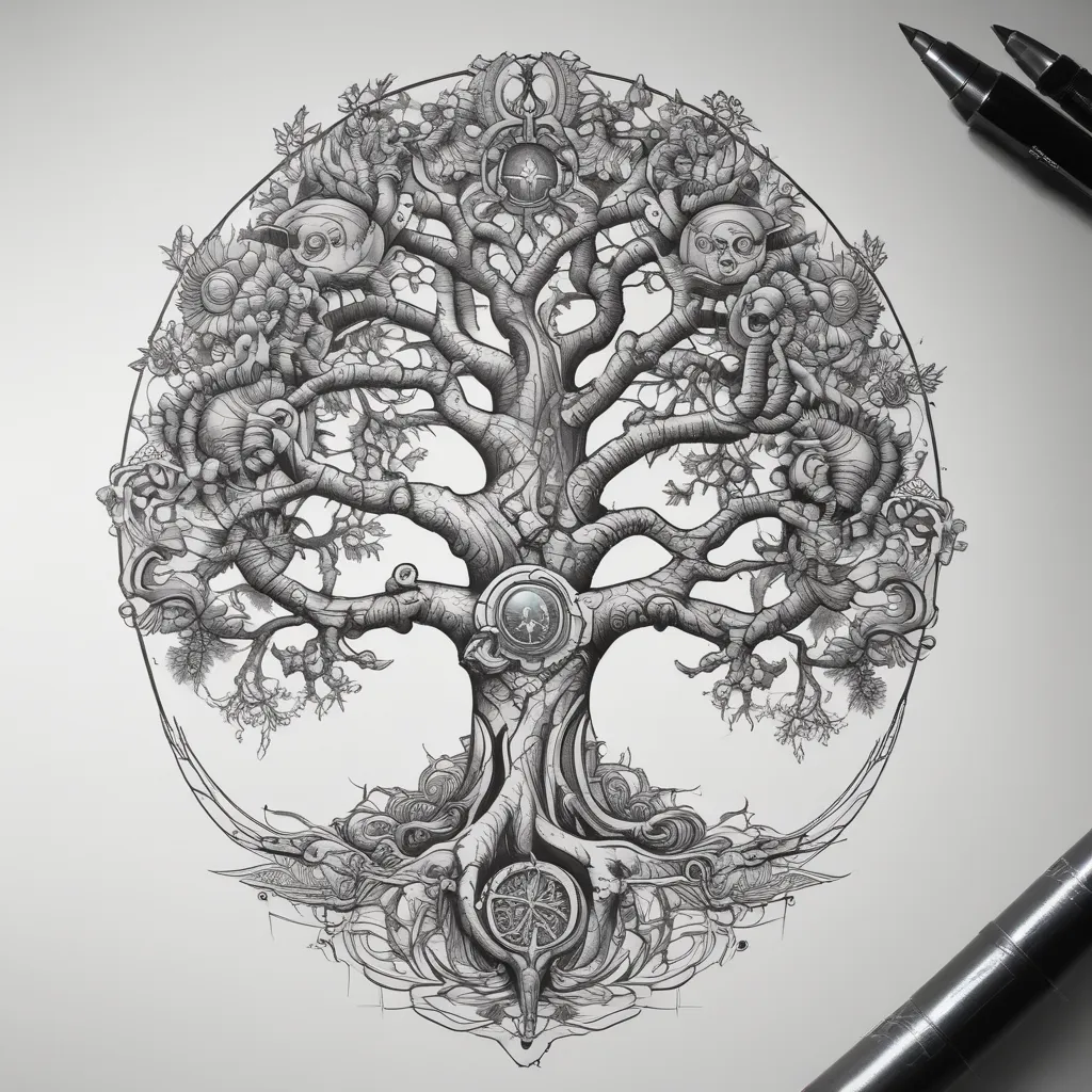 Biomechanical tree tatuaż