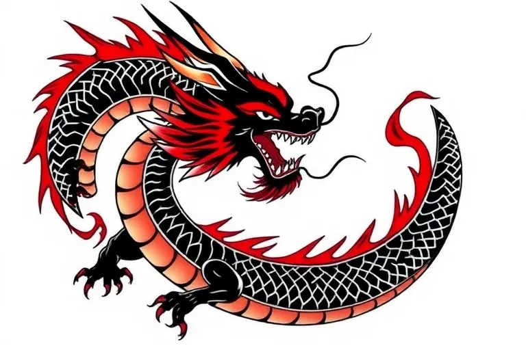 dragon noir et rouge tatuaggio