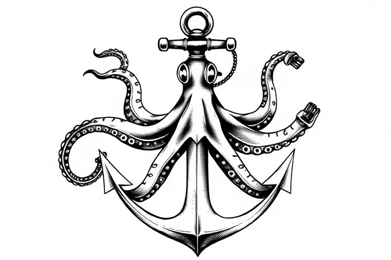 ancre marine pieuvre noir et blanc  tattoo