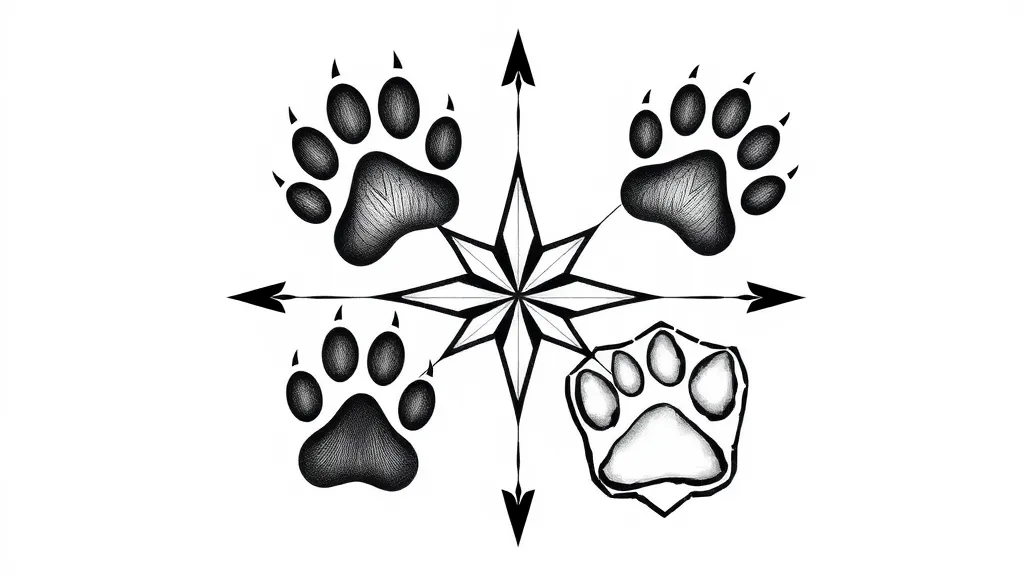 Tatouage noir et blanc avec 2 empreinte de chien et 1 empreinte de chat tattoo