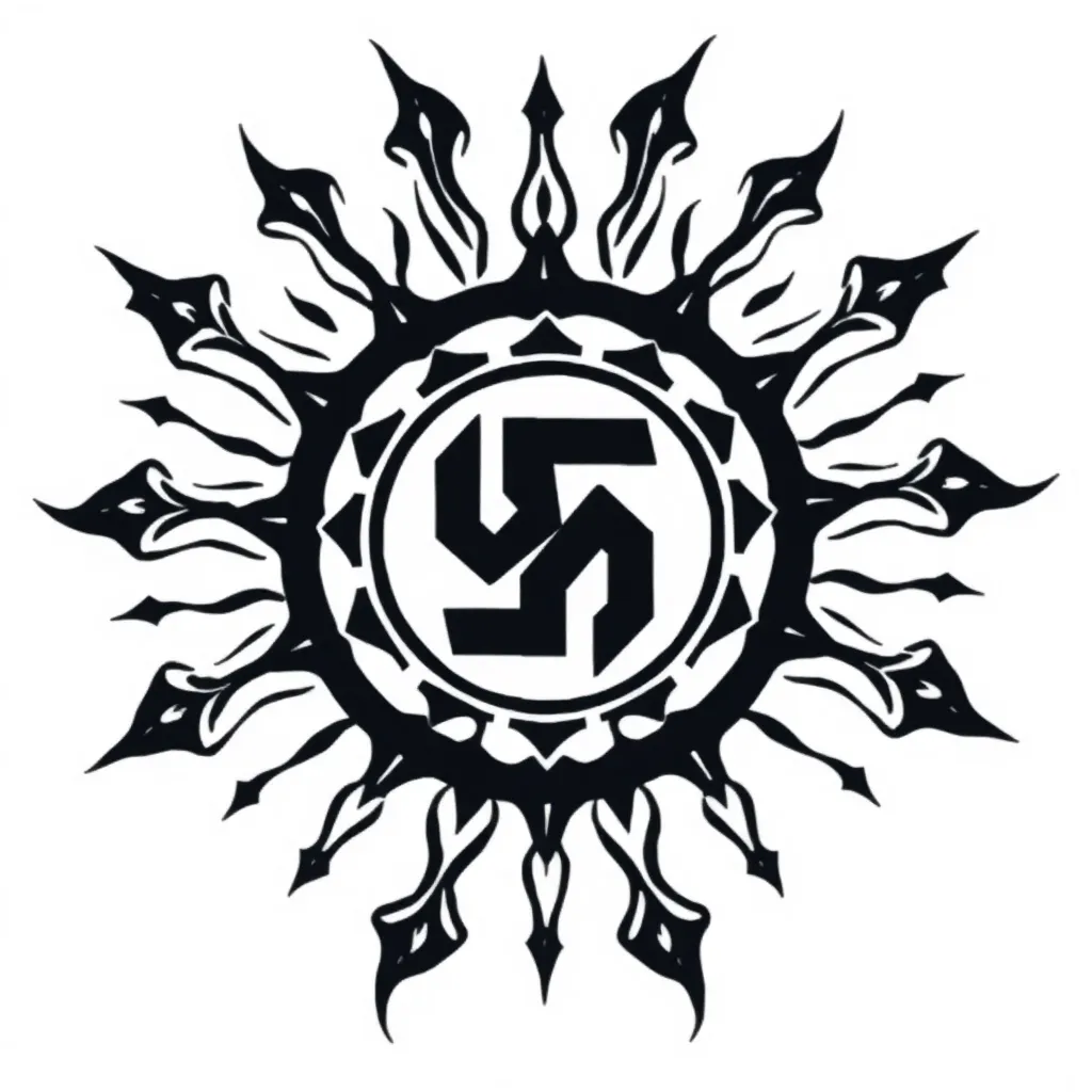 black sun symbol with swastika at the dawn tatuointi