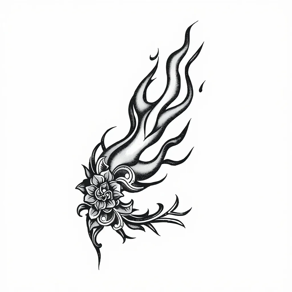 Svart tatuering som går runt handleden och ser ut som eld och är 3 cm hög tatuering