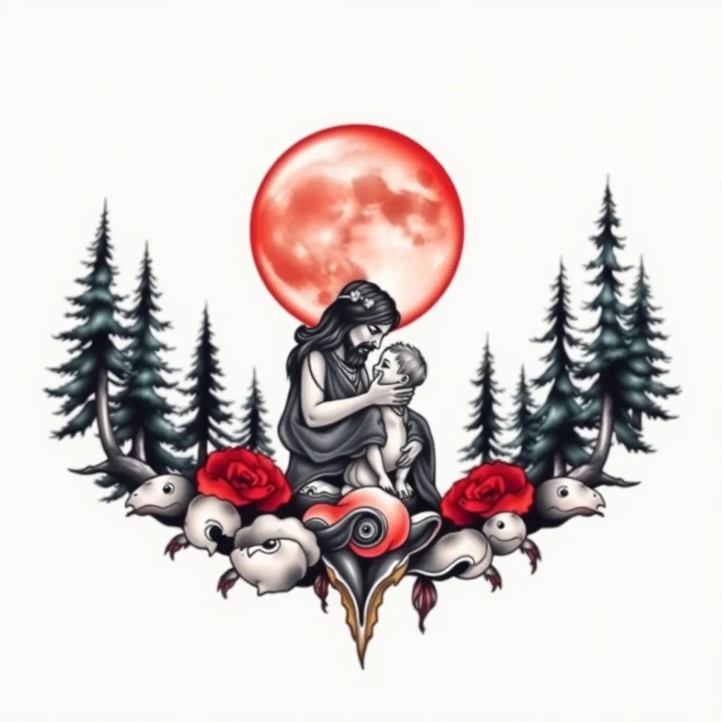 Blutmond, Vater und Kind, Wald  tatuagem