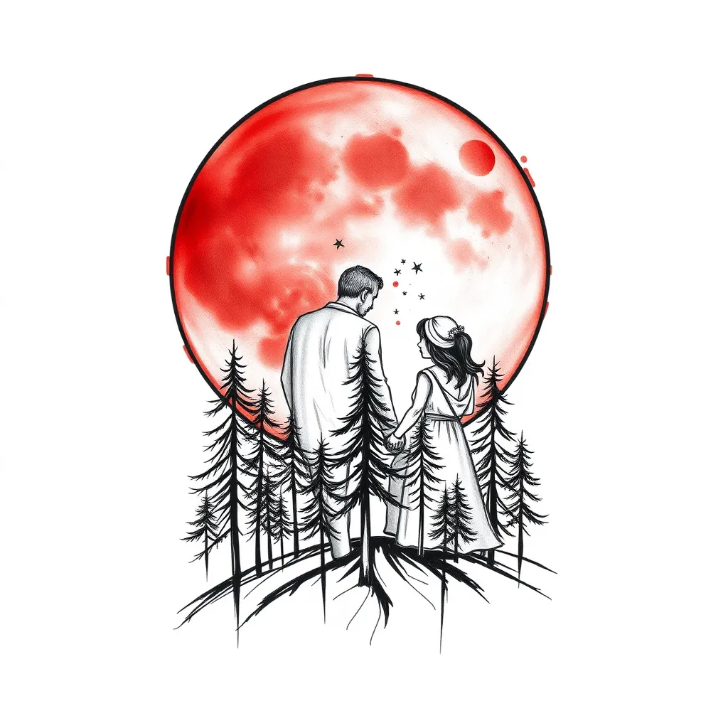 Blutmond, Vater und Tochter, Wald  tatuaggio