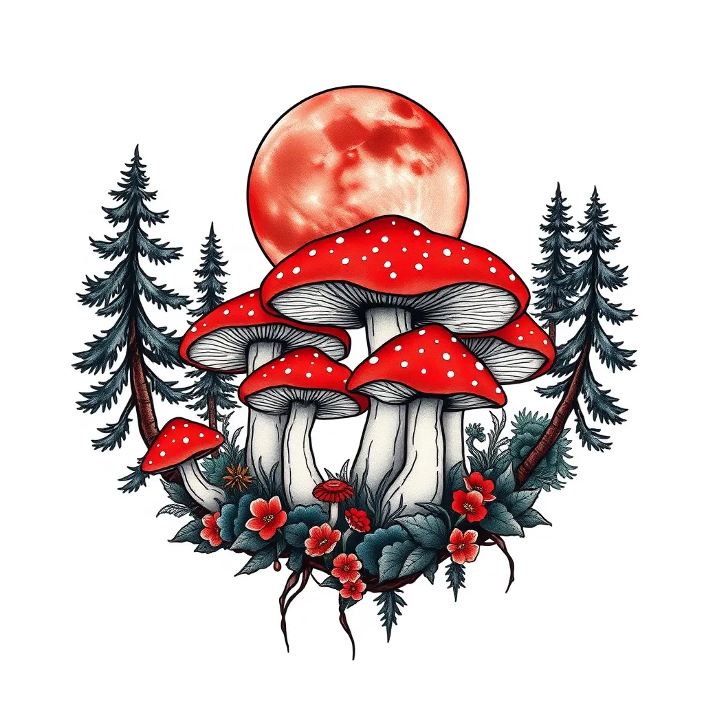 Blutmond Pilze Wald Vater Tochter  tatuaż