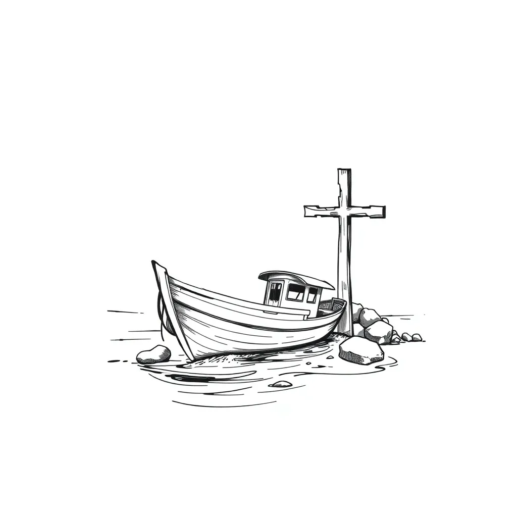 boat&cross&faterfront tattoo