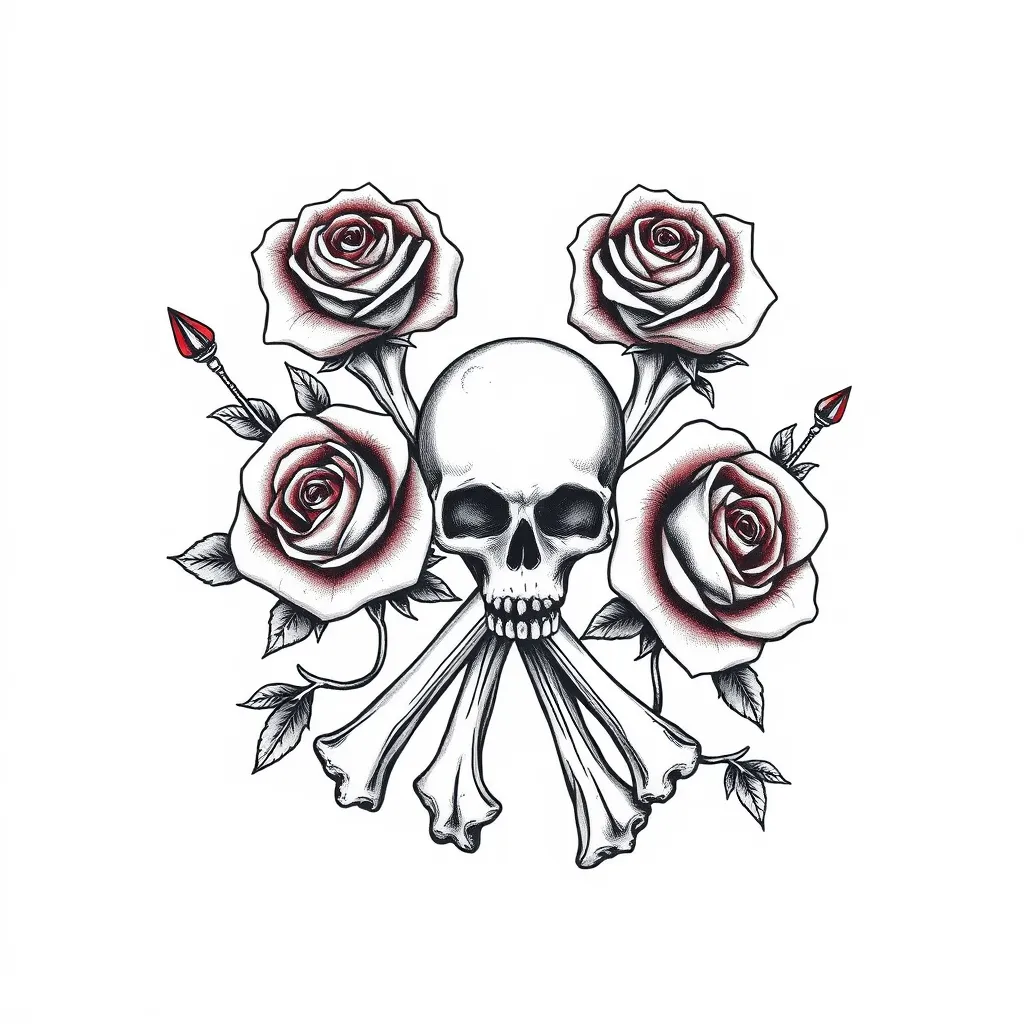 bones and roses tattoo