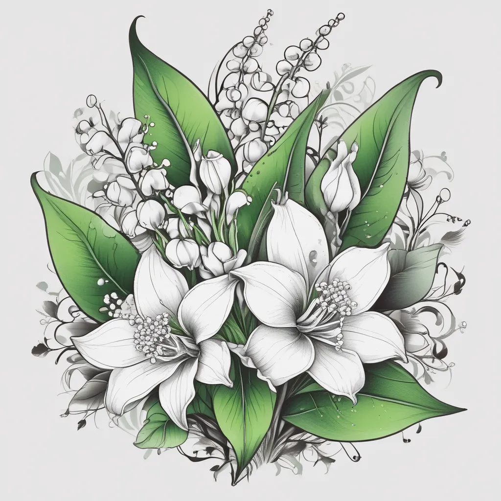 bouquet de muguet avec des souci  tattoo