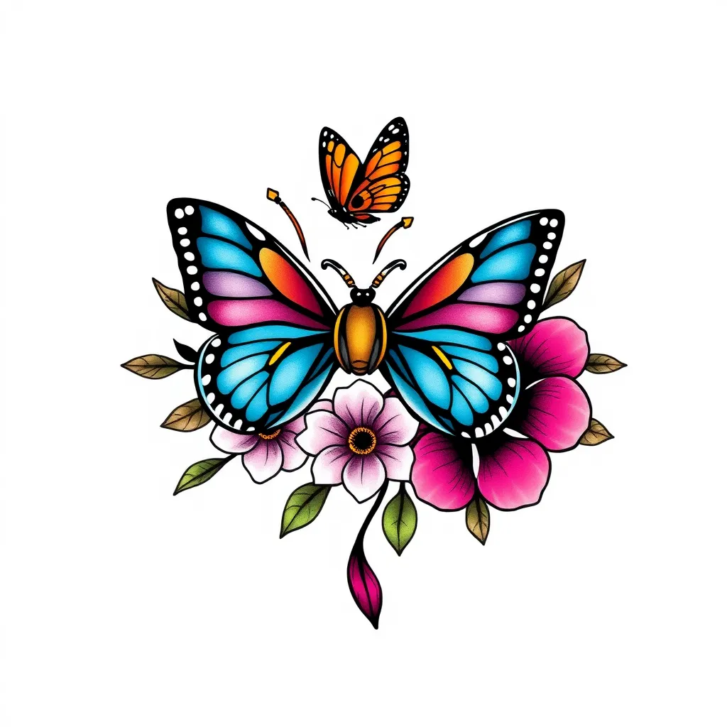 bow tie, butterfly, flower  tattoo