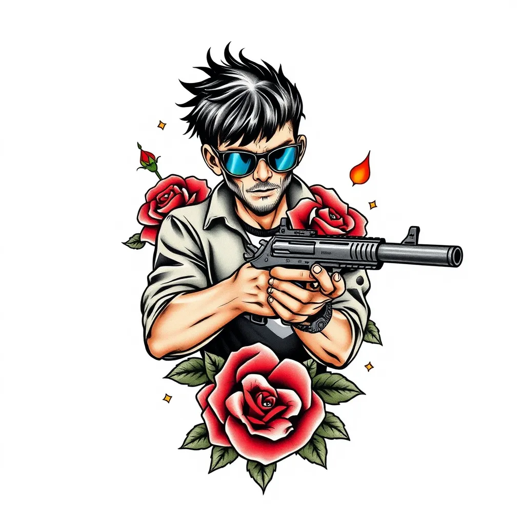 menino armas e rosas tatuagem