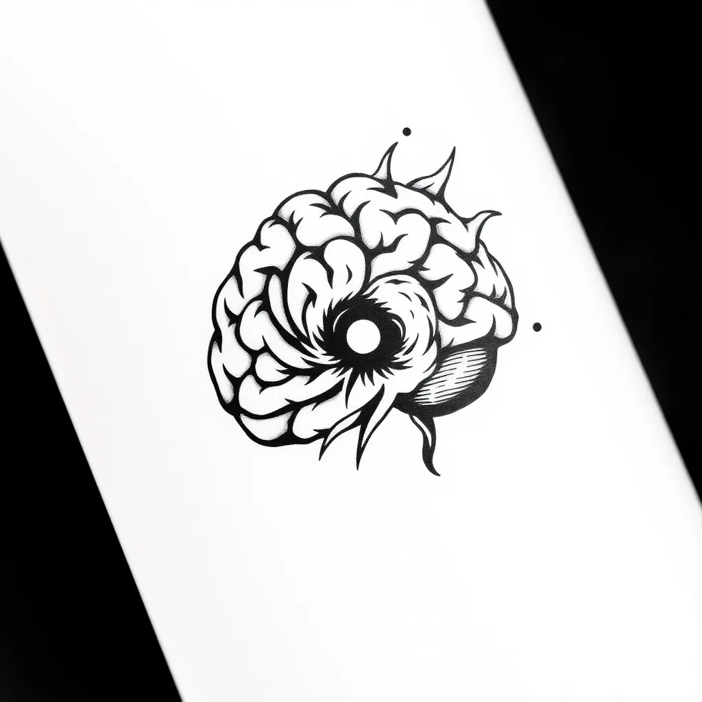 Brain shaped like a hurricane, exploding with energy. tatuointi