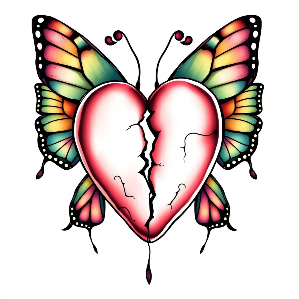 corazon roto con mariposas detras टैटू