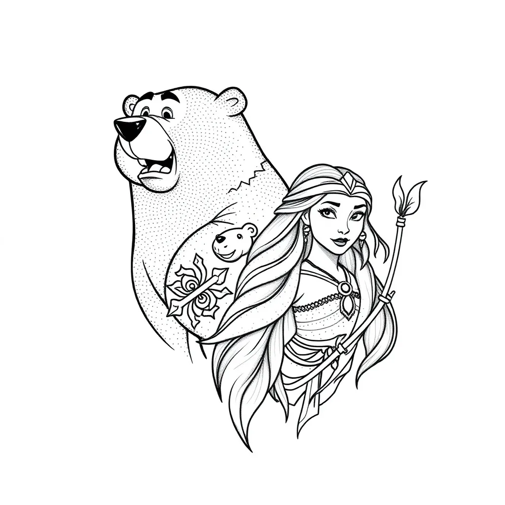 référence film Frère des Ours, la planète au trésor, spirit, Pocahontas tatuering