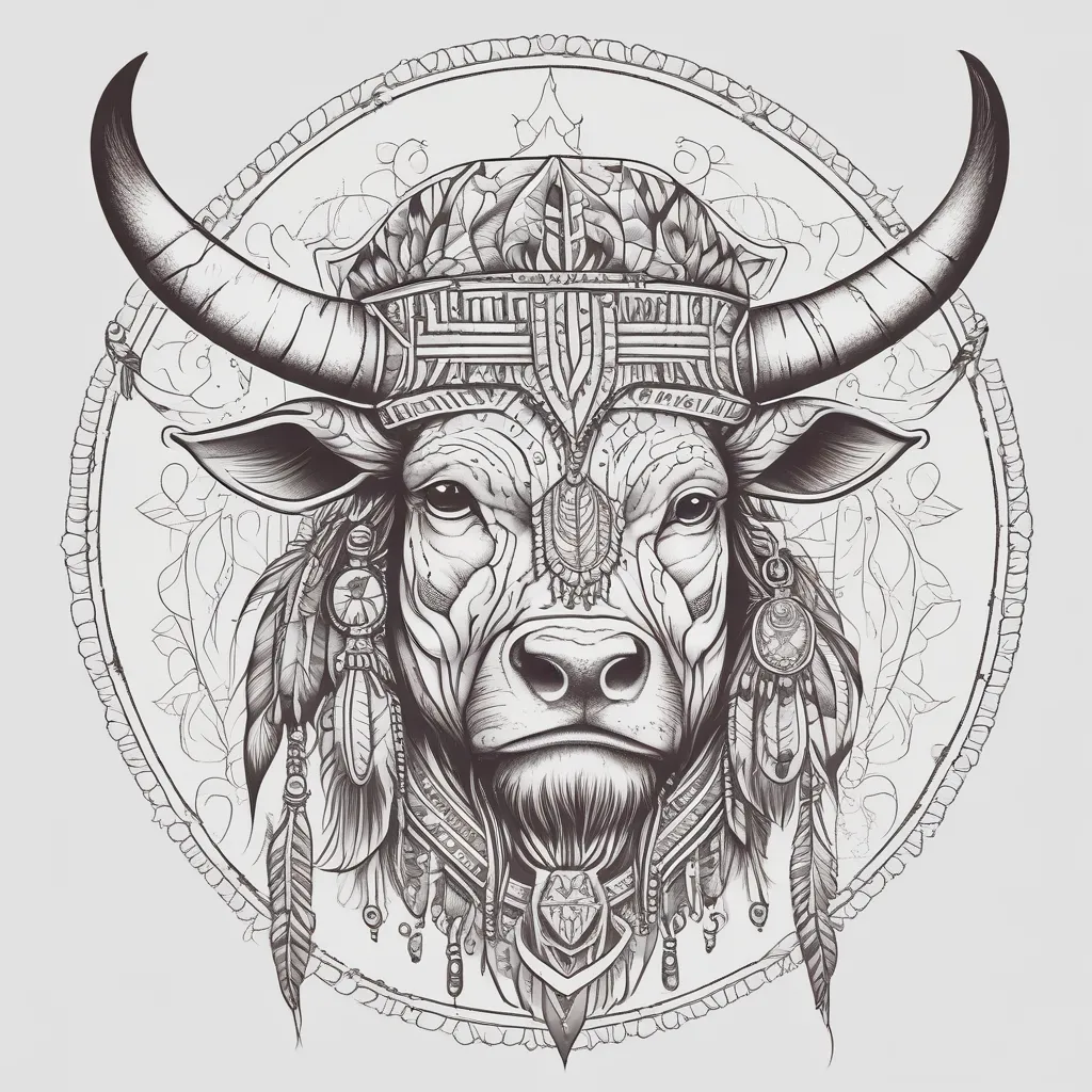 Bull and american native man tatuering