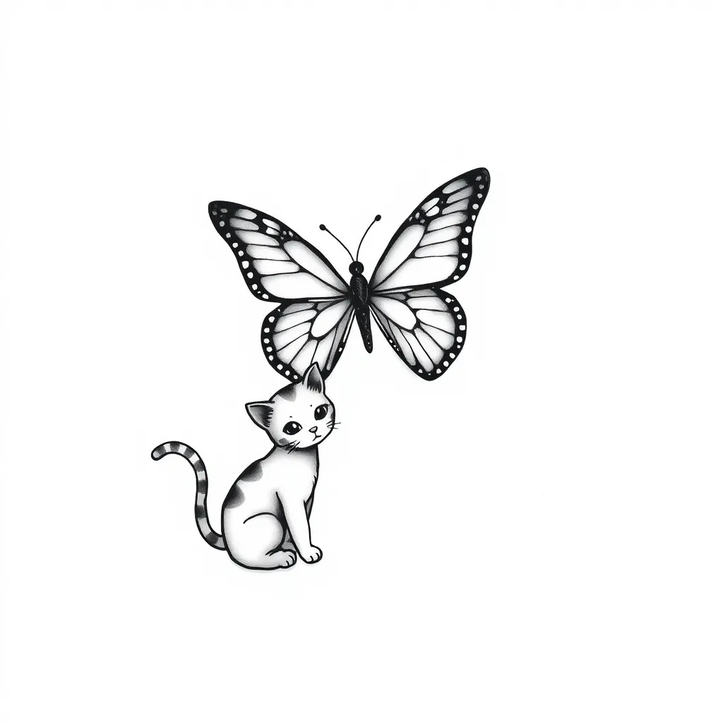 butterfly and little cat tattoo