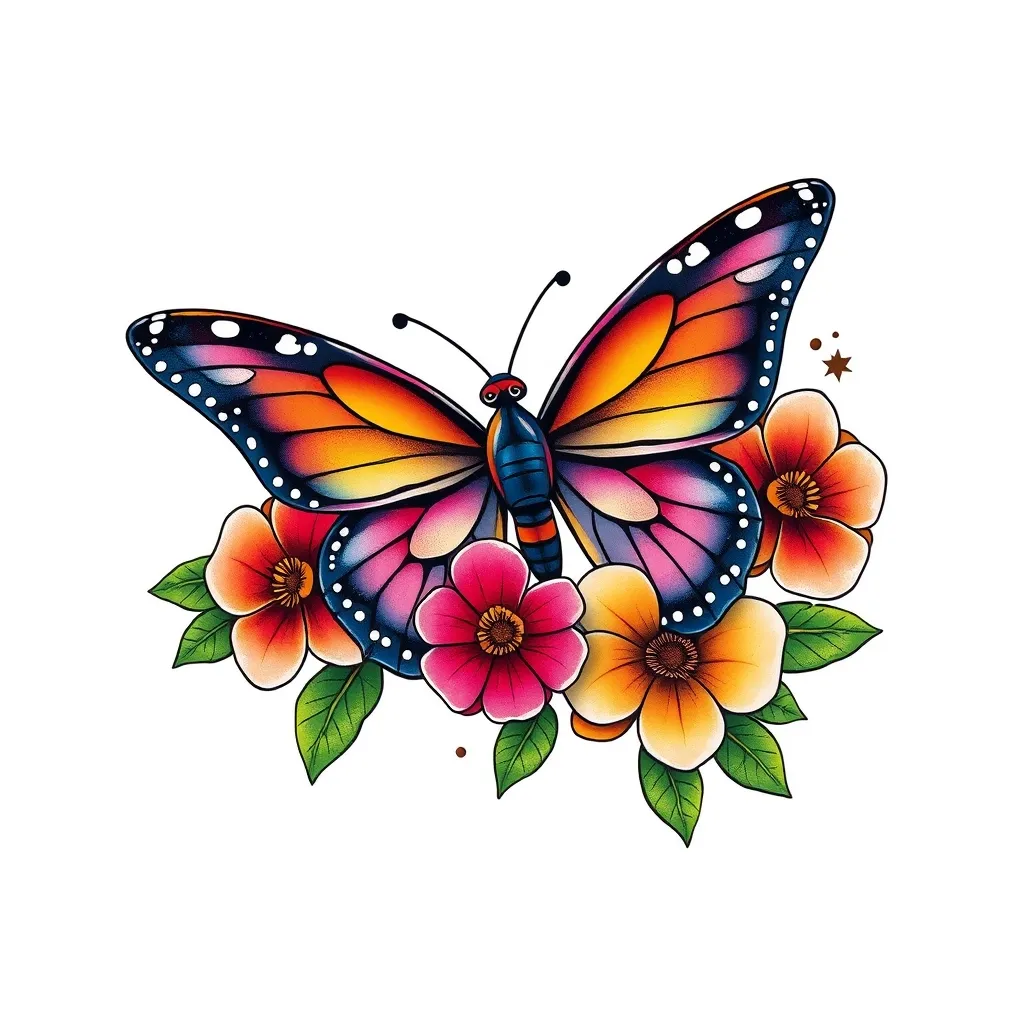 Butterfly with flowers tatuagem