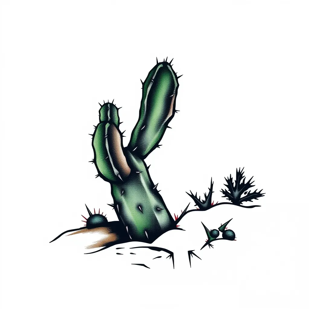 Cactus in a desert with thorns surrounding it tatoeage