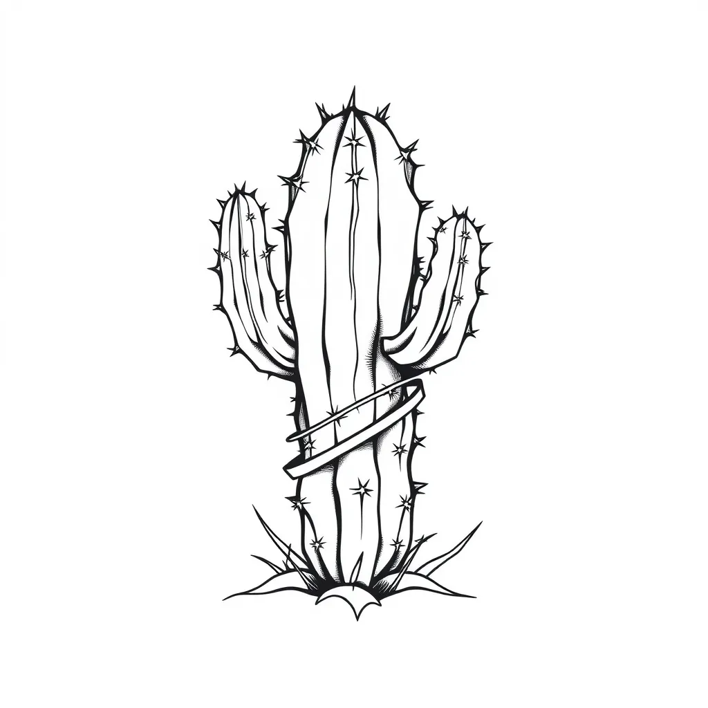 Cactus in a desert with thorns wrapping around it tattoo