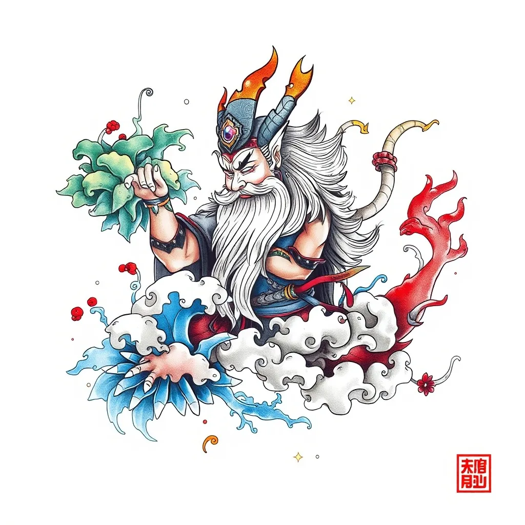 财神赵公明 有水土金元素  tatuaggio